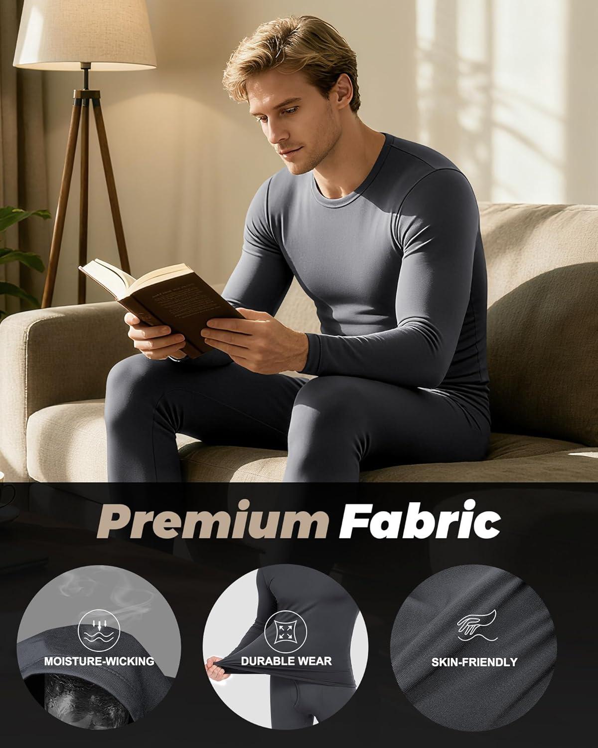 imageWEERTI Thermal Underwear for Men Long Johns with Fleece Lined Base Layer Men Cold Weather Top BottomCharcoal