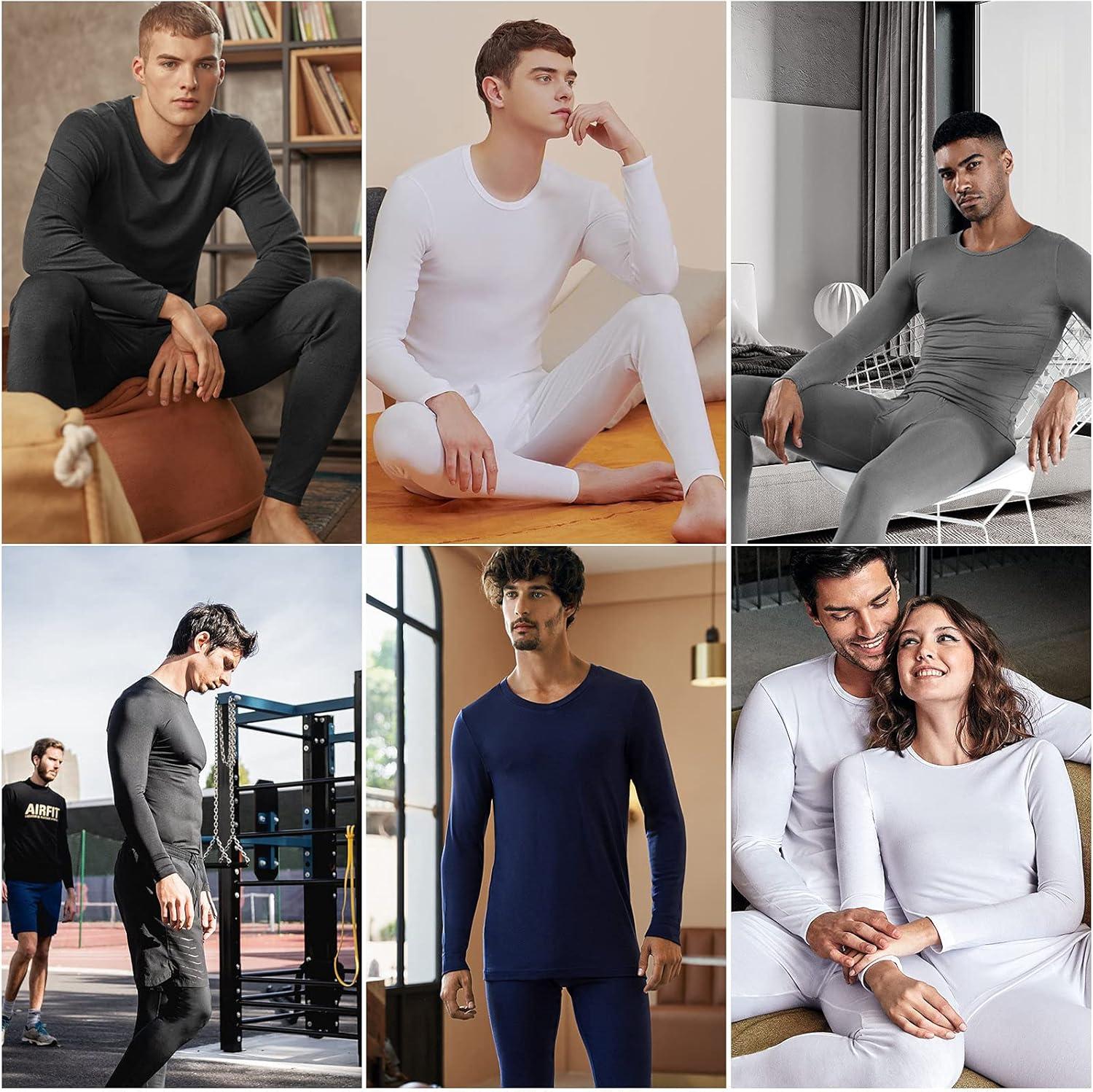imageWEERTI Thermal Underwear for Men Long Johns with Fleece Lined Base Layer Men Cold Weather Top BottomNavy
