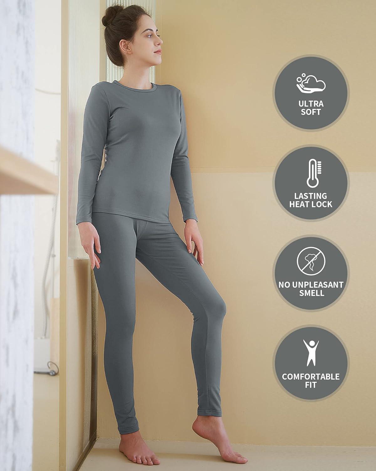 imageWEERTI Thermal Underwear for Women Long Johns with Fleece Lined Base Layer Women Cold Weather Top BottomGrey