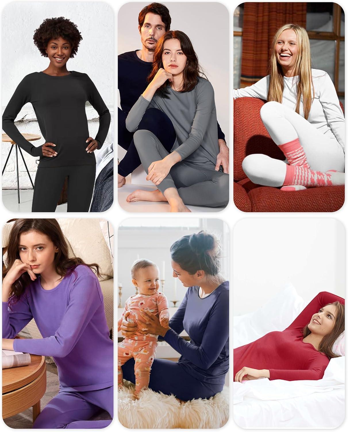imageWEERTI Thermal Underwear for Women Long Johns with Fleece Lined Base Layer Women Cold Weather Top BottomNavy