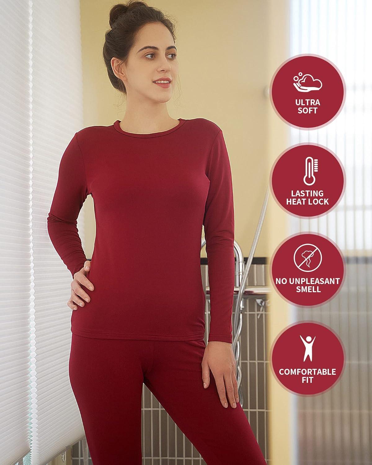 imageWEERTI Thermal Underwear for Women Long Johns with Fleece Lined Base Layer Women Cold Weather Top BottomRed