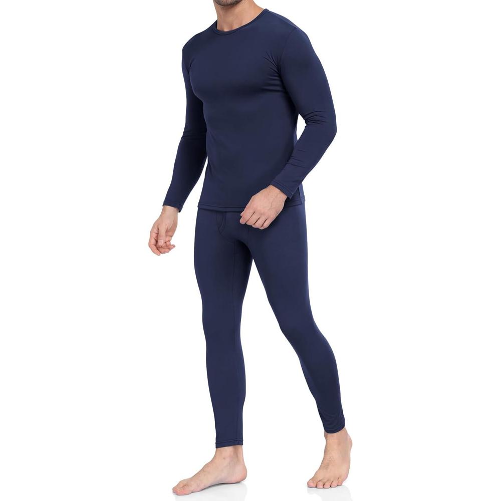 imageWEERTI Thermal Underwear for Men Long Johns with Fleece Lined Base Layer Men Cold Weather Top BottomNavy