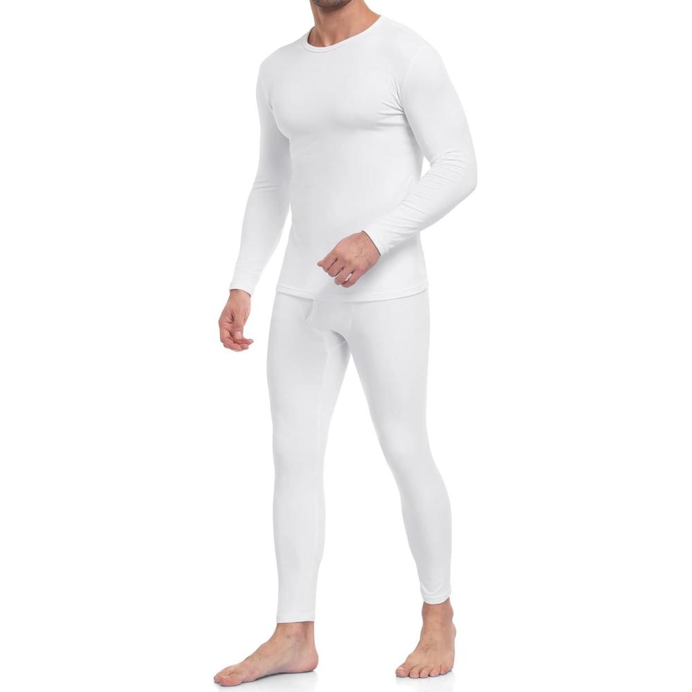 imageWEERTI Thermal Underwear for Men Long Johns with Fleece Lined Base Layer Men Cold Weather Top BottomWhite