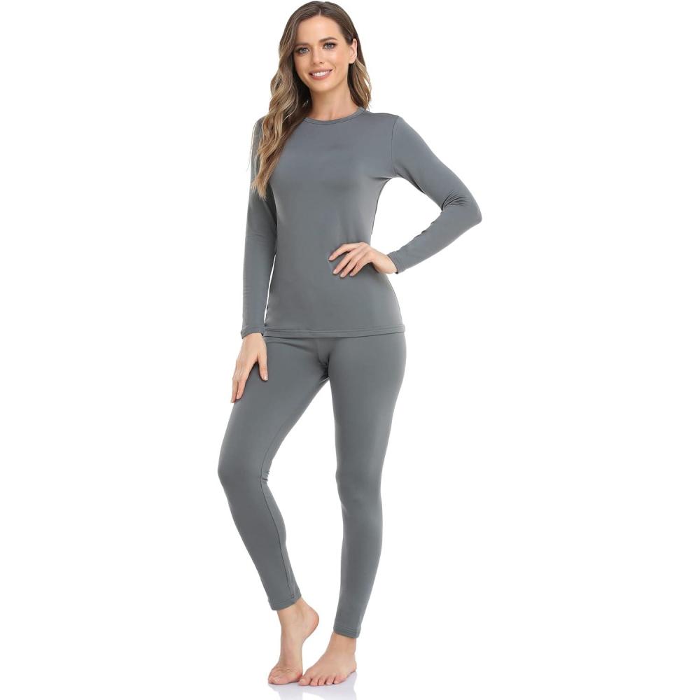 imageWEERTI Thermal Underwear for Women Long Johns with Fleece Lined Base Layer Women Cold Weather Top BottomGrey