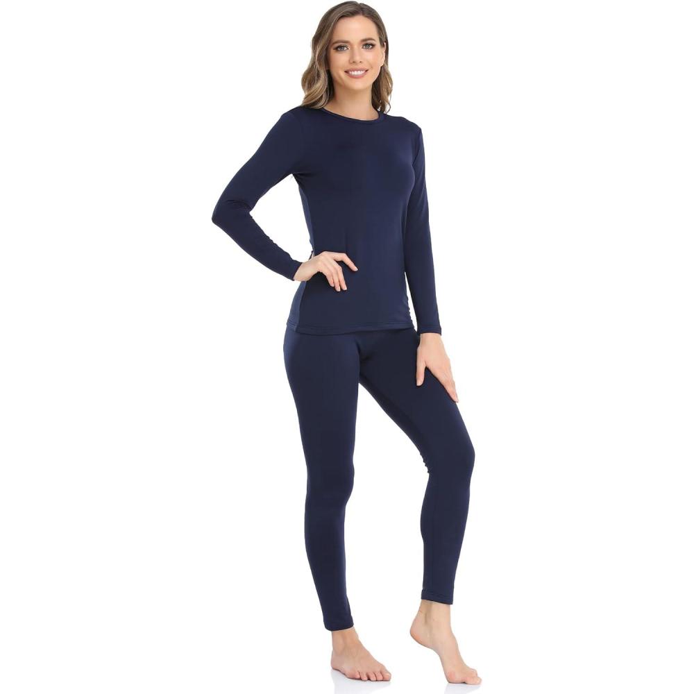imageWEERTI Thermal Underwear for Women Long Johns with Fleece Lined Base Layer Women Cold Weather Top BottomNavy