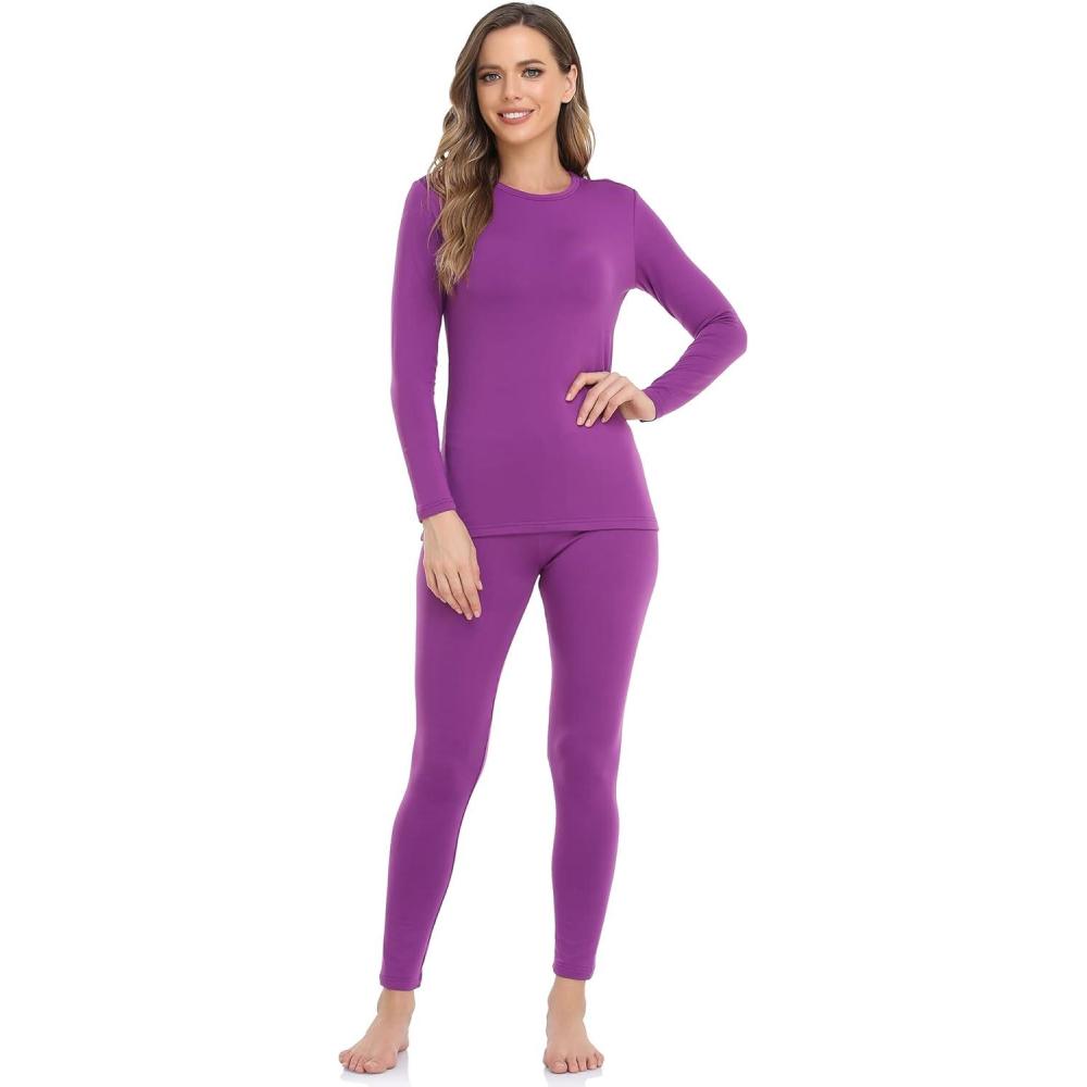 imageWEERTI Thermal Underwear for Women Long Johns with Fleece Lined Base Layer Women Cold Weather Top BottomPurple