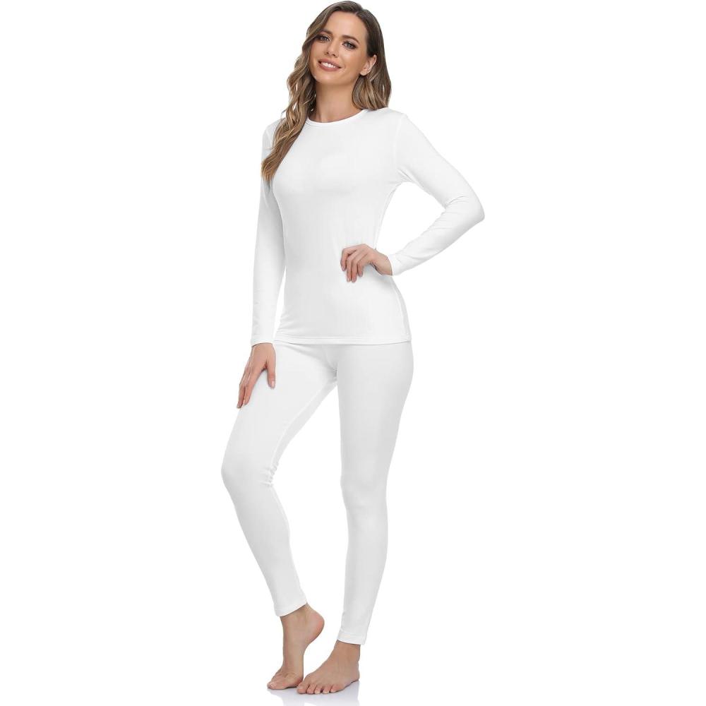 imageWEERTI Thermal Underwear for Women Long Johns with Fleece Lined Base Layer Women Cold Weather Top BottomWhite