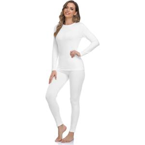 WEERTI Thermal Underwear for Women Long Johns with Fleece Lined Base Layer Women Cold Weather Top Bottom(White)